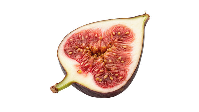 Fresh ripe slice of exotic sweet fig fruit isolated on transparent background.