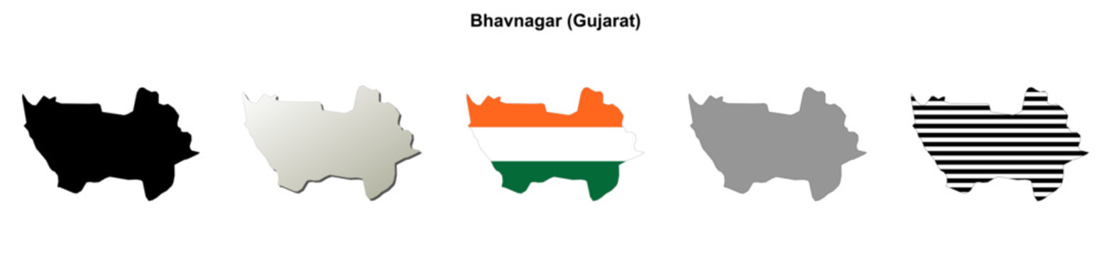 Bhavnagar (Gujarat) blank outline map set