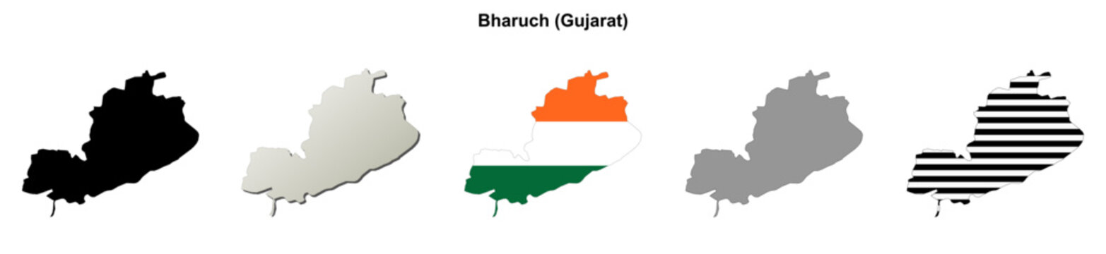 Bharuch (Gujarat) blank outline map set