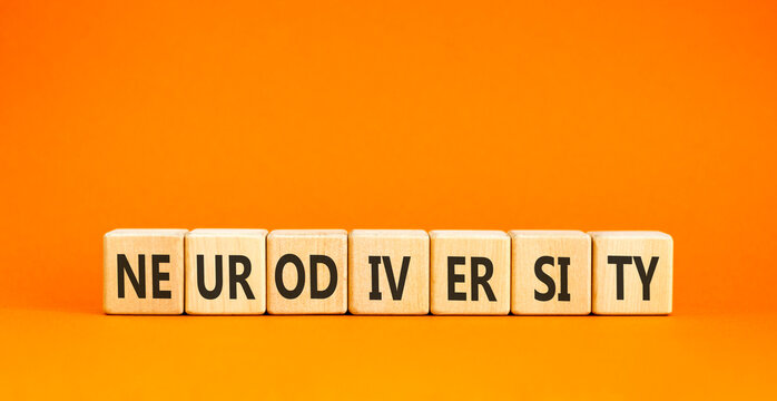 Neurodiversity word symbol. Concept word Neurodiversity on beautiful wooden blocks. Beautiful orange table orange background. Business science biological medical neurodiversity word concept Copy space
