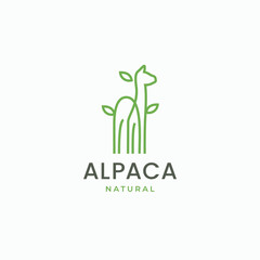 Fototapeta premium Alpaca with leaf simple abstract lines logo design. Nature alpaca symbol icon sign
