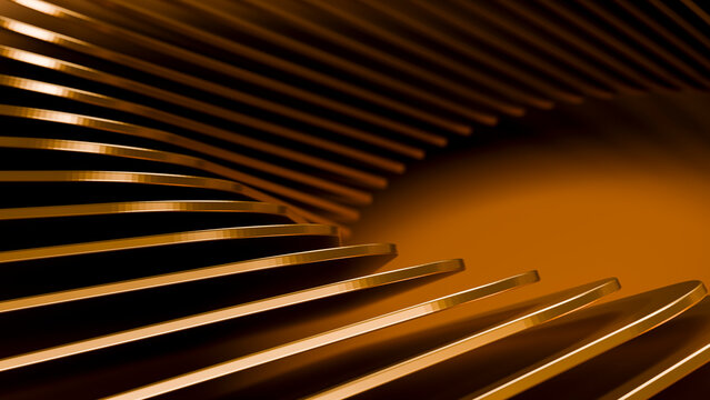 Abstract golden metallic curves forming reflective arch pattern