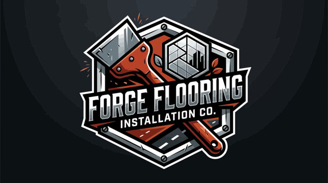 Forge Flooring Installation Co. Logo - Hammer, Plank & Blueprint