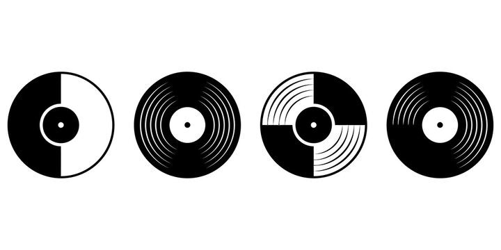 Vinyl record vector icon set isolated with simple graphic design style.