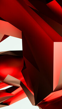 Abstract red geometric polygonal sculpture with angular facets