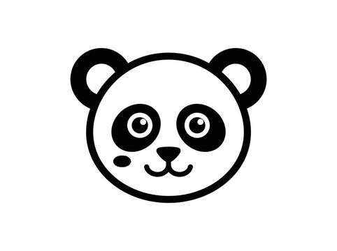 A stylized black and white panda face icon with minimalist line art design and expressive eyes.