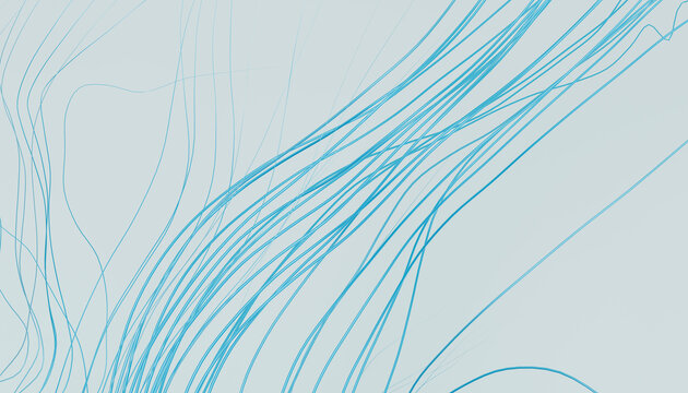 Blue thin abstract lines flowing on light background