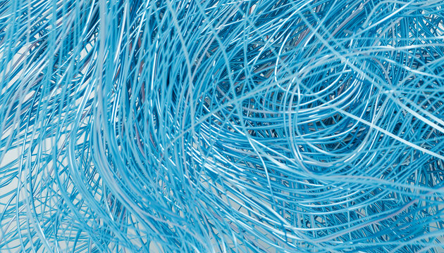 Blue tangled metal wires abstract pattern