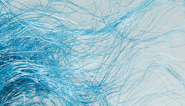 Abstract blue flowing strands forming dynamic pattern