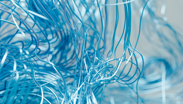 Close-up of tangled blue metal wires