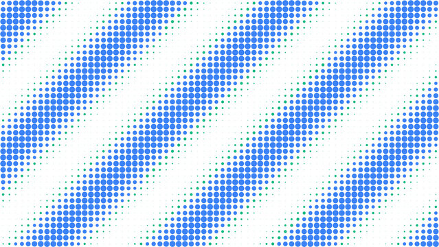 Abstract halftone pattern with blue and green dots on a black background, creating diagonal striped lines for digital background usage