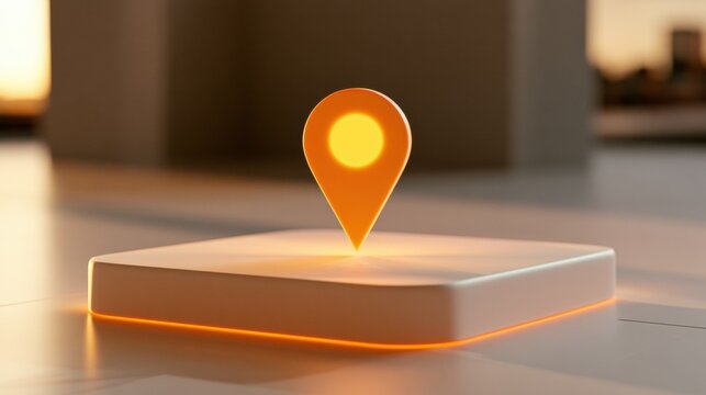 A glowing map pin drops onto a parcel showing a delivery destination in a bright, clean location with space around it.