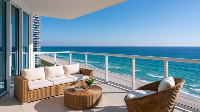 Luxury oceanfront balcony with beach and sea view