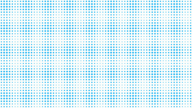 Blue halftone dot pattern with a grid of circles on a black background, uniform dotted texture, abstract digital for tech backgrounds