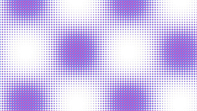 Purple halftone dot pattern with repeating circular shapes on a black background, abstract dotted texture, vibrant digital for overlays