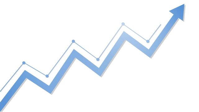 Rising line graph with arrow showing growth and progress animation, Growing upward arrow animated