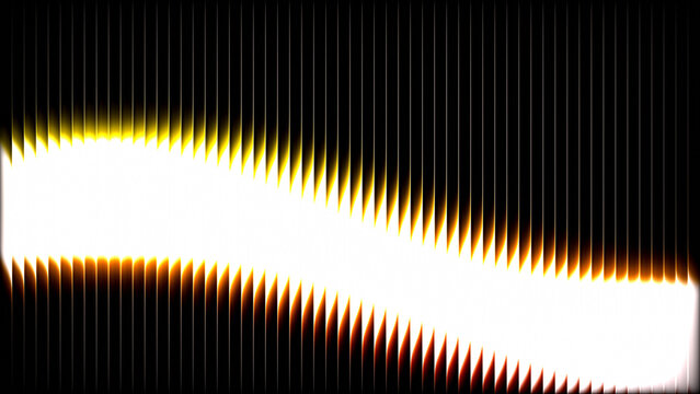 Glitch effect digital background, distorted glowing light wave on black, abstract scanline texture with orange and white neon streaks