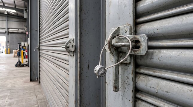 Secure Metal Roller Shutter Door with Industrial Security Seal for Warehouse Storage Unit Access Control