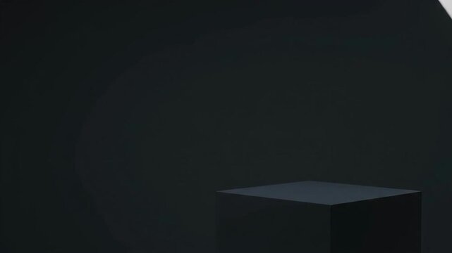 Diagonal Band of Light Sweeping Across a Dark Cube Retail Display Podium