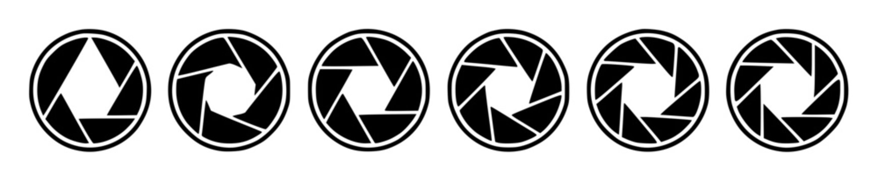 Set of six minimalist camera aperture diaphragm icons arra set with simple line art design featuring line art, illustrations, graphic resources with vector and design elements