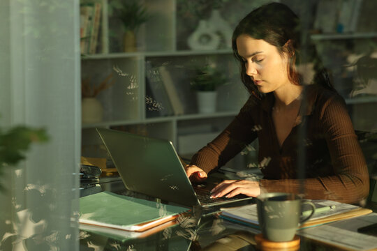 Asleep and tired telecommuter closing eyes working online