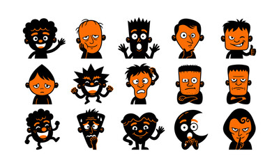 Obraz premium Collection of various funny cartoon characters showing different emotions and expressions