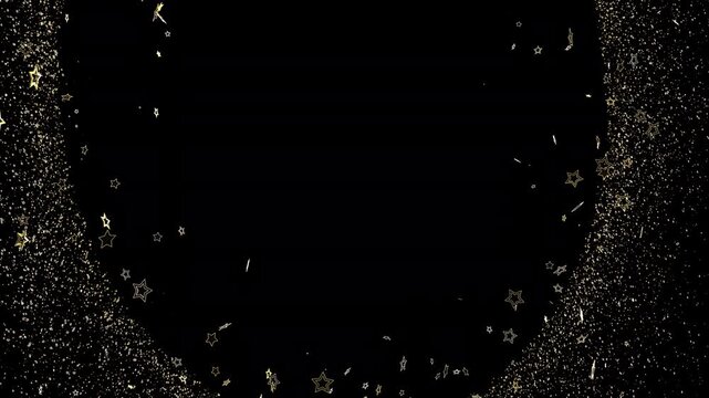 Golden sparkling dust and glittering stars fall beautifully on black