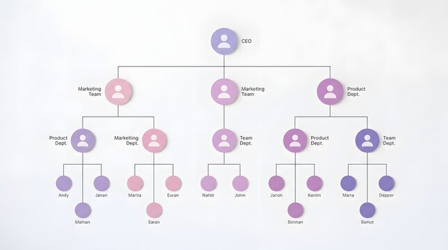 Organizational chart hierarchy diagram with circular profiles corporate structure business management flowchart