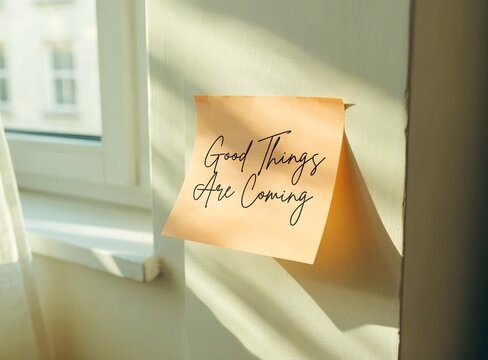 Positive sticky note with encouraging message on indoor wall