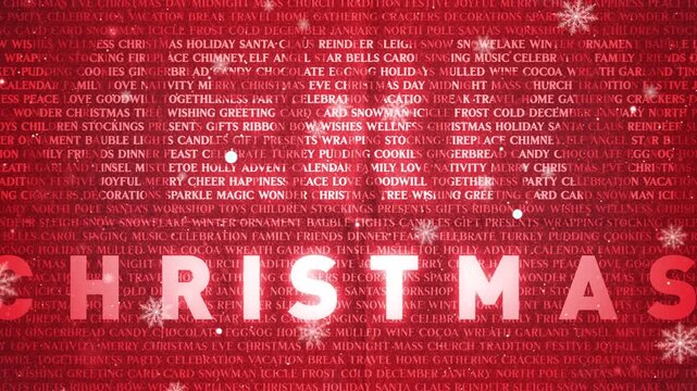 Merry Christmas Holidays Celebration Background
Happy winter holidays background reveal with typography graphic effects and depth of field blur over falling snowflakes