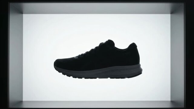 Black Shutter Opens To Reveal Silhouette Of Running Shoe In Display