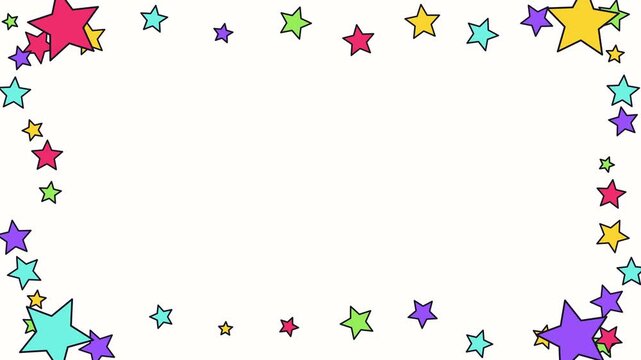 Animated border of colorful stars against a white background. Perfect for video overlays, social media posts, slideshows, and kids' content templates.