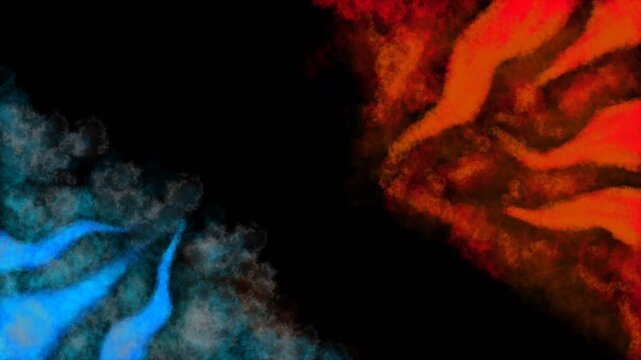 Abstract Blue and Orange Flames on Black Background