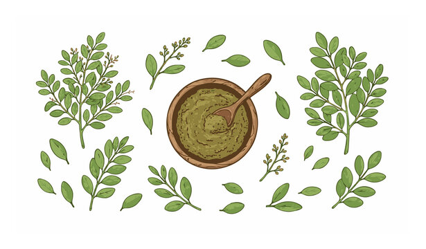 Untitled design - 1Lawsonia inermis Henna Leaves and Powder Botanical Vector