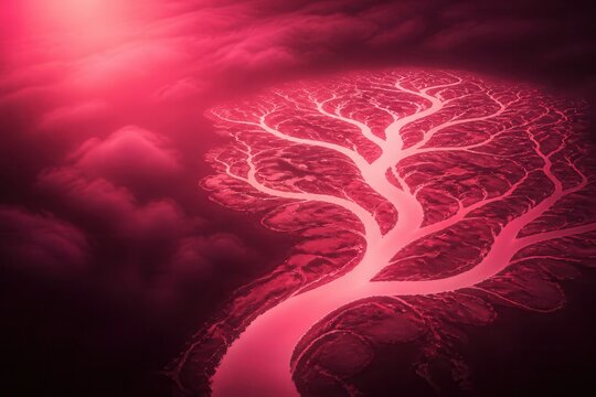 Magenta River Delta Glowing Abstract Landscape