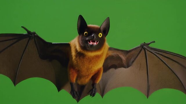 animated Halloween bat flying on green screen