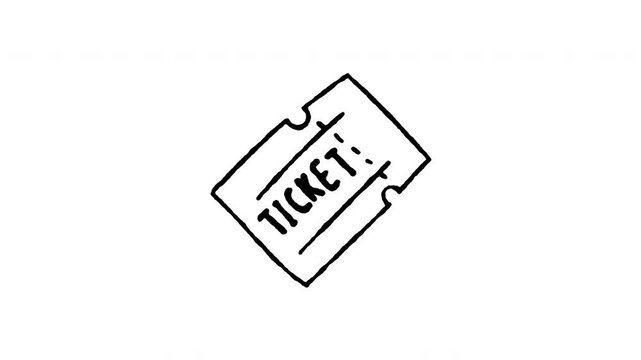 Animated doodle icon of an entry ticket stub for sports match cinema or concert.