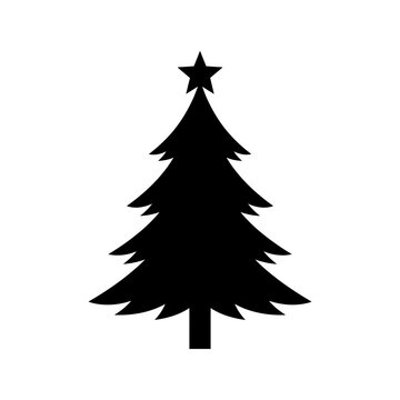 Minimalist Black Silhouette of a Christmas Tree with Star.