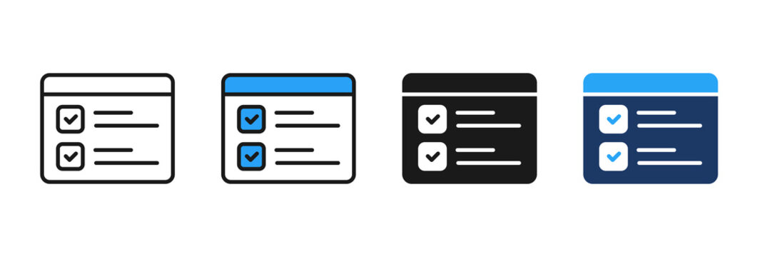 Online survey and web checklist icon set in outline, glyph, and color style