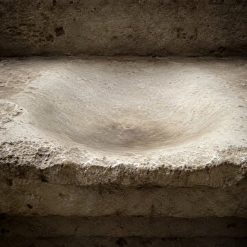 Stone step worn into a deep hollow by centuries of feet