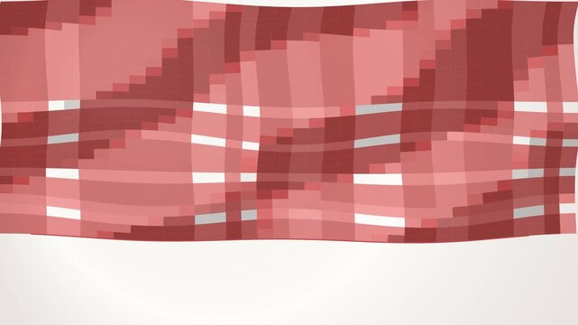 Abstract red tiled waving fabric background, smooth motion loopable animation pink plaid