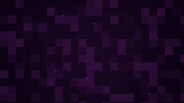 Dark purple abstract motion background featuring a square pixel grid texture. Includes subtle floating light particles and digital noise effects. Ideal for technology projects.