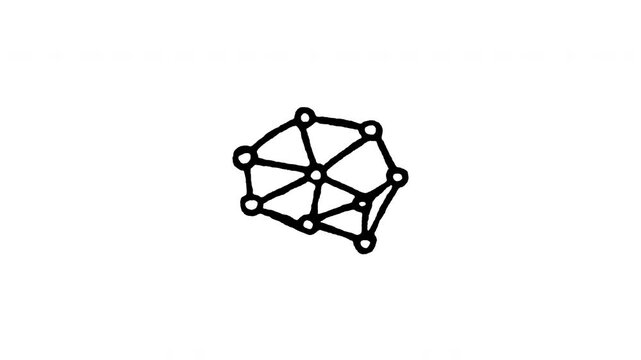 Animated doodle icon of a complex neural node structure and mesh connection.