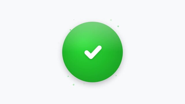 Animated green checkmark button icon morphing from arrow symbol on white background, for success and, completion concept