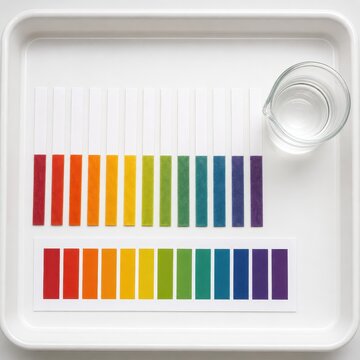 Row of pH indicator strips showing a full colour scale