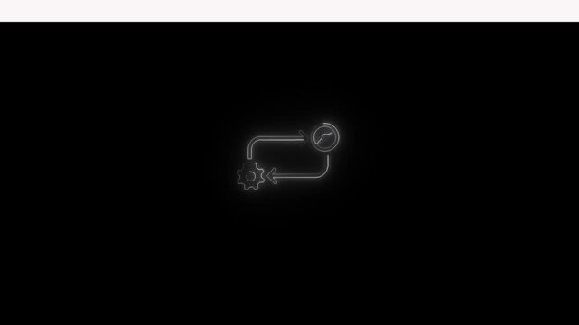 Settings icon and clock icon, and moving arrow rotted on the black background.