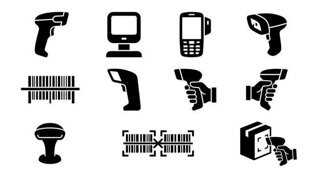 Professional barcode scanner and data capture equipment icons.