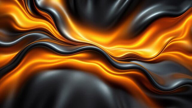 Luminous golden and black liquid metal waves flowing and rippling in a smooth, elegant motion