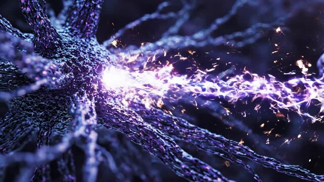 Abstract representation of neural activity with glowing electrical impulses.