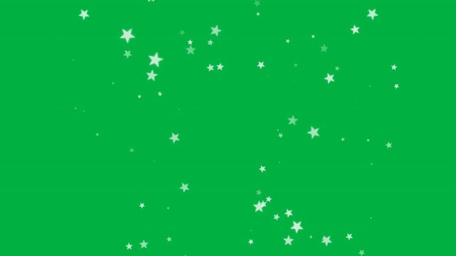 Seamless looping animation of glowing 5-pointed stars bursting widely from the center. The particles dynamically shrink and exhibit a realistic twinkling effect before fading out completely on a pure